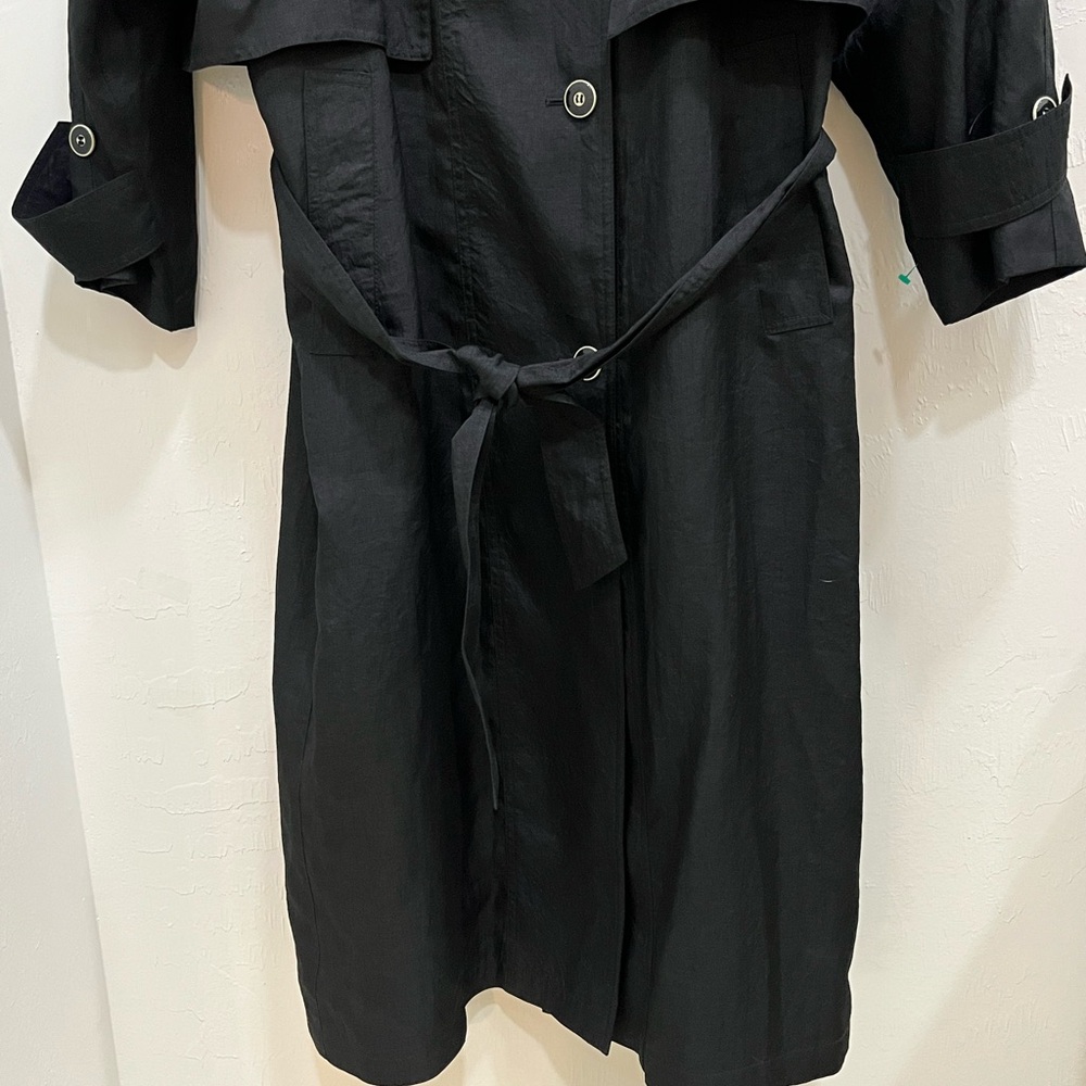 Gallery Trench Coat Women 6 Black Good Vintage Belted Polka Dot Lining - Picture 3 of 8